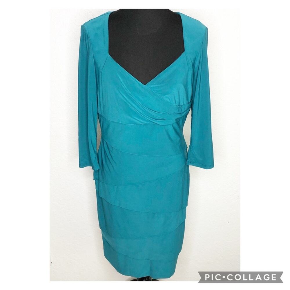 WHBM teal green blue layered sweetheart neck dress size 14